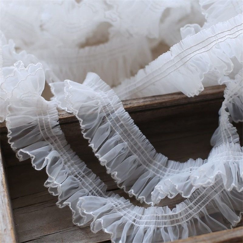 สีขาวจีบลูกไม้ Organza Handmade DIY เสื้อผ้าคอ Cuff อุปกรณ์ตกแต่ง 5 ซม.กว้าง bd8.4