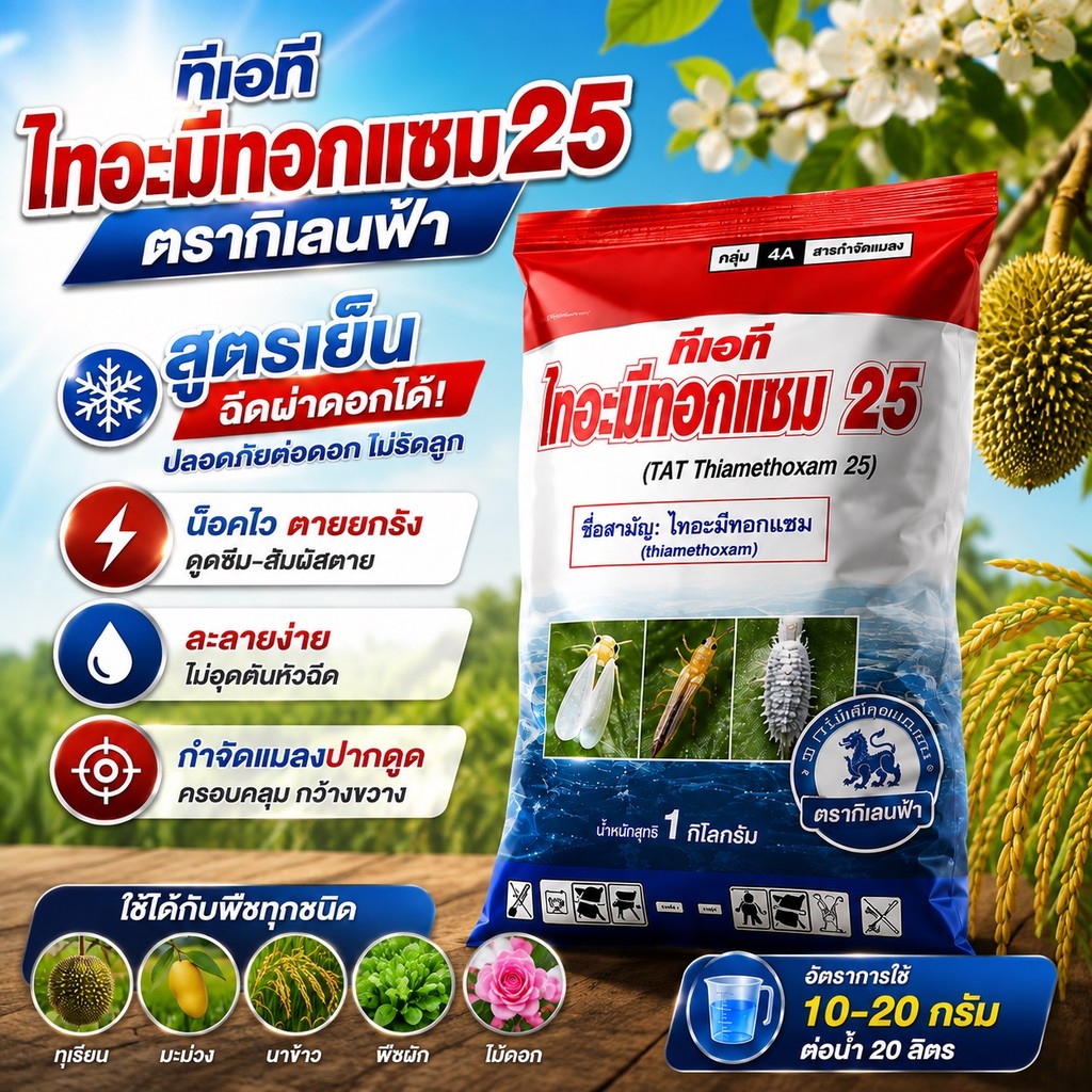 ไทอะมีทอกแซม 1 กก. ซองแดง กำจัดเพลี้ยและแมลงศัตรูพืช เพลี้ยไฟ แมลงหวี่ขาว ด้วงเต่าแตง