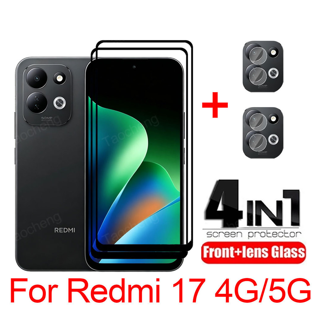 4 in 1 ฟิล์มกระจกนิรภัยสําหรับ Redmi 17 Redmi17 4G 5G 2026 Gobal ป้องกันหน้าจอฟิล์มแก้วกลับเลนส์กล้อง 2 in 1