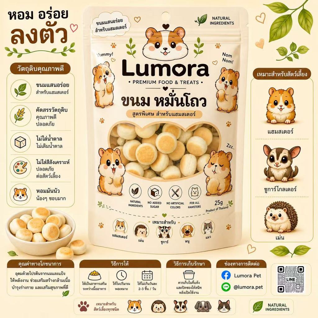 Lumora ขนมหมั่นโถว 25g หอมกรอบ สัตว์เลี้ยงแฮมสเตอร์