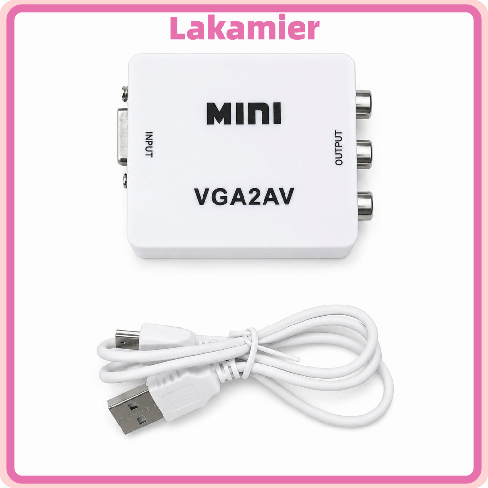 LAKA Mini VGA To AV Converter, HD 1080P Plug and Play HD Video Converter, Compact พร้อมสายเคเบิลข้อม