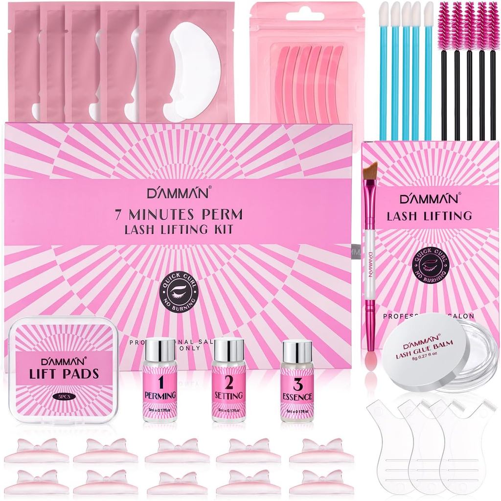 DAMMAN Lash Lifting Kit สําหรับ Salon & Home Use, 7-9 Mins Professional Eyelash Perm Kit, Long Lasti