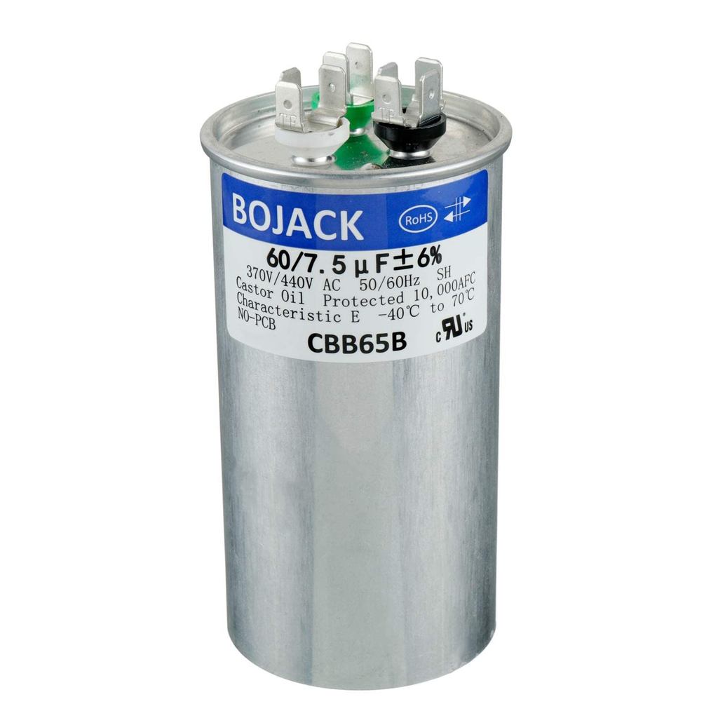 BOJACK 60+7.5 uF 60/7.5 MFD ±6% 370/440 V AC CBB65 Dual Run Circular Start Capacitor สําหรับ AC มอเต