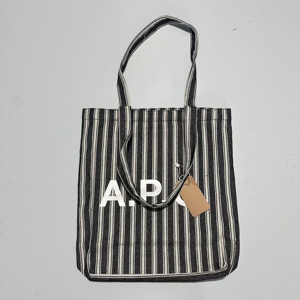 ขายร้อน apc Vertical Stripe Shopping Bag Tote Bag One Shoulder Men Women Portable Canvas Bag