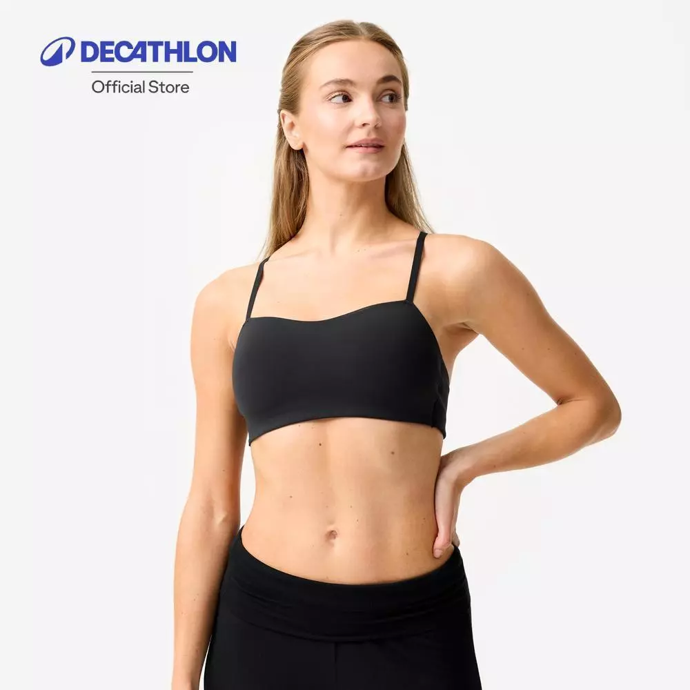 Decathlon Women'S Soft Strappy Light Support Sports Bra สปอร์ตบราดีไซน์สายหลายเส้นแบบซัพพอร์ตเล็กน้อย - Black
