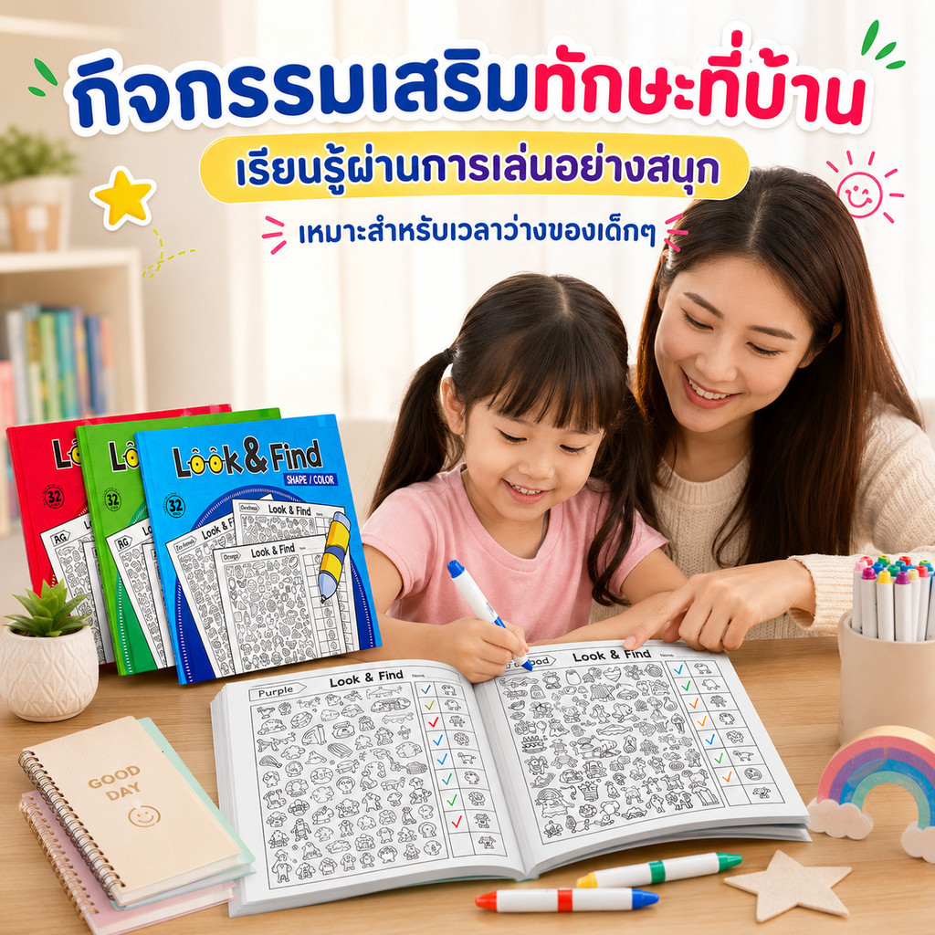 สมุดกิจกรรมเด็ก Look & Find สมุดค้นหาสิ่งของ+ระบายสี 3 เล่ม ฝึกสมาธิ ฝึกสังเกต เสริมพัฒนาการเด็ก ของเล่นเด็ก