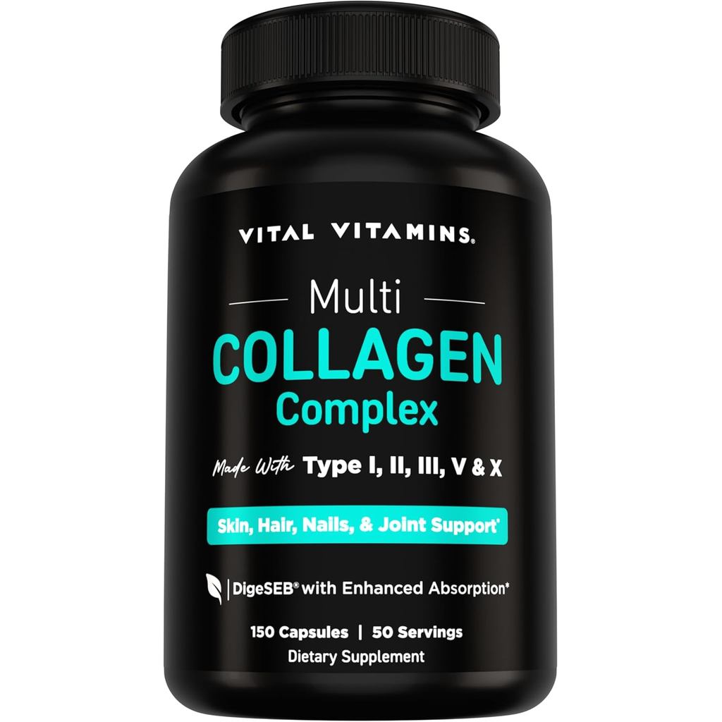 Vital Vitamins Multi Collagen Peptides Complex สําหรับผู้หญิงและผู้ชาย 150 เม็ด | รองรับผิว ผม และเล