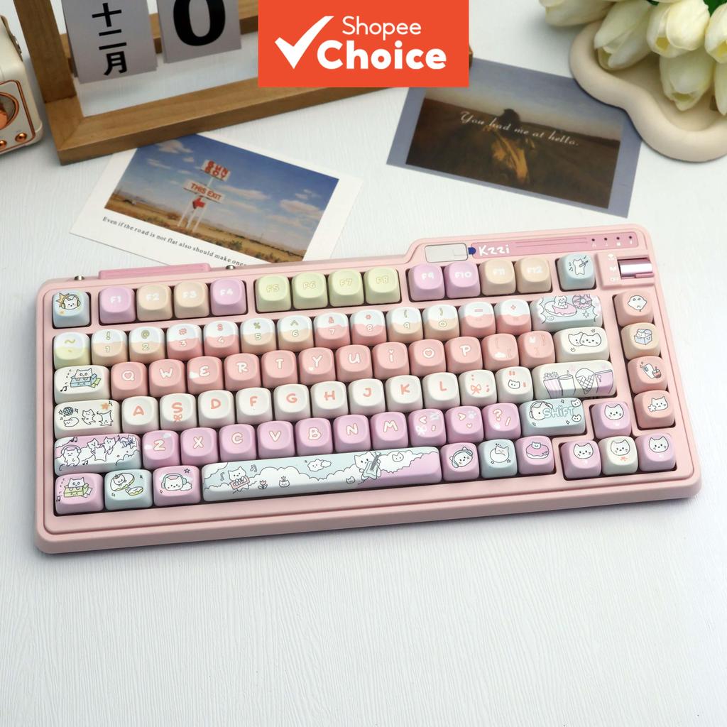 คีย์แคป PBT ลายแมว 129 ปุ่ม, พิมพ์ Dye Sub, โปรไฟล์ MOA, ใช้ได้กับคีย์บอร์ดแมคคานิคอลขนาด 61/68/87/9