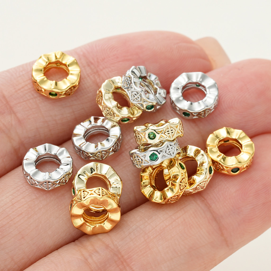 St.kunkka 2 ชิ้นชุบทองZircon SpacerลูกปัดทองเหลืองหลวมลูกปัดDIYสร้อยข้อมือสร้อยคอเครื่องประดับทําซัพพลาย — صورة 5