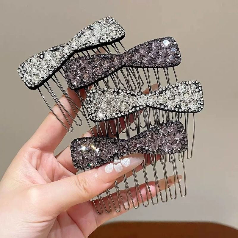 อเนกประสงค์เกาหลี Rhinestone Bow Inverted หวีผมคลิปสําหรับผู้หญิงผมหักและครึ่ง Updo