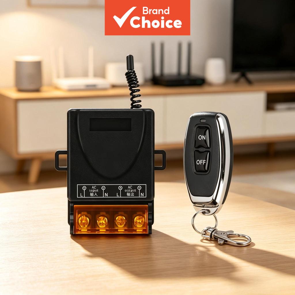 สวิตช์รีเลย์ไร้สาย AXUS 1 ช่อง 433MHz 10A, ตัวรับสัญญาณ AC 110–220V พร้อมรีโมท RF 2 ปุ่ม