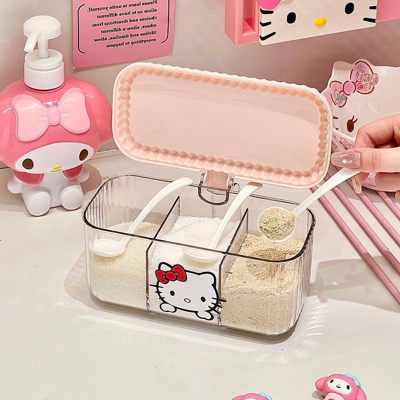 Hello Kitty Upgraded Thickened Cute Condiment Jar Set Pink Cartoon Kitchen Storage Jar Organizer