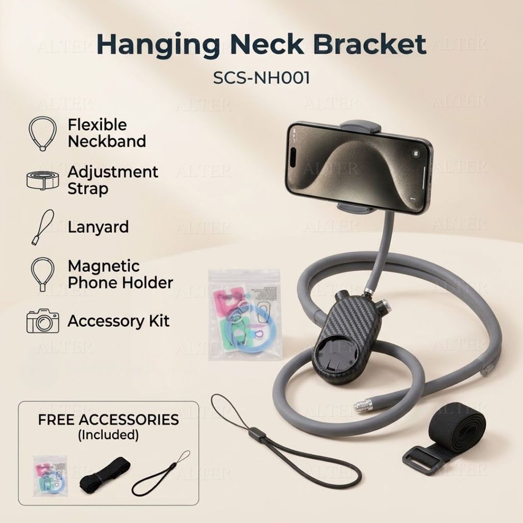 ที่วางโทรศัพท์แบบคล้องคอ Magnetic 360 POV/Vlog Mount แฮนด์ฟรีวงเล็บคล้องคอแบบยืดหยุ่น Anti-Shake Str