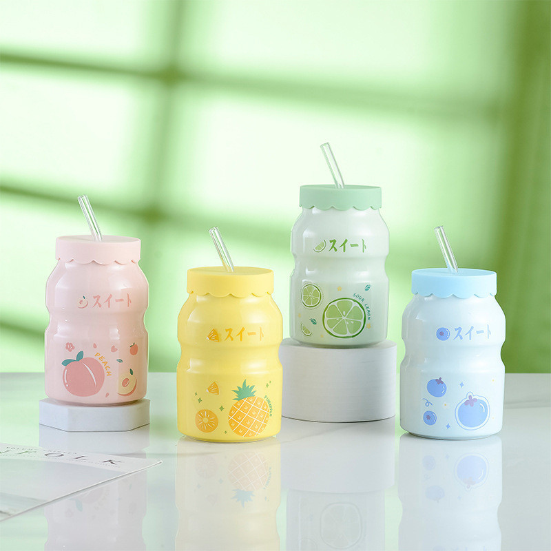 High-value ins Creative Yogurt Cup Straw Ceramic Cup ของที่ระลึก Gift Ceramic Cup Mug