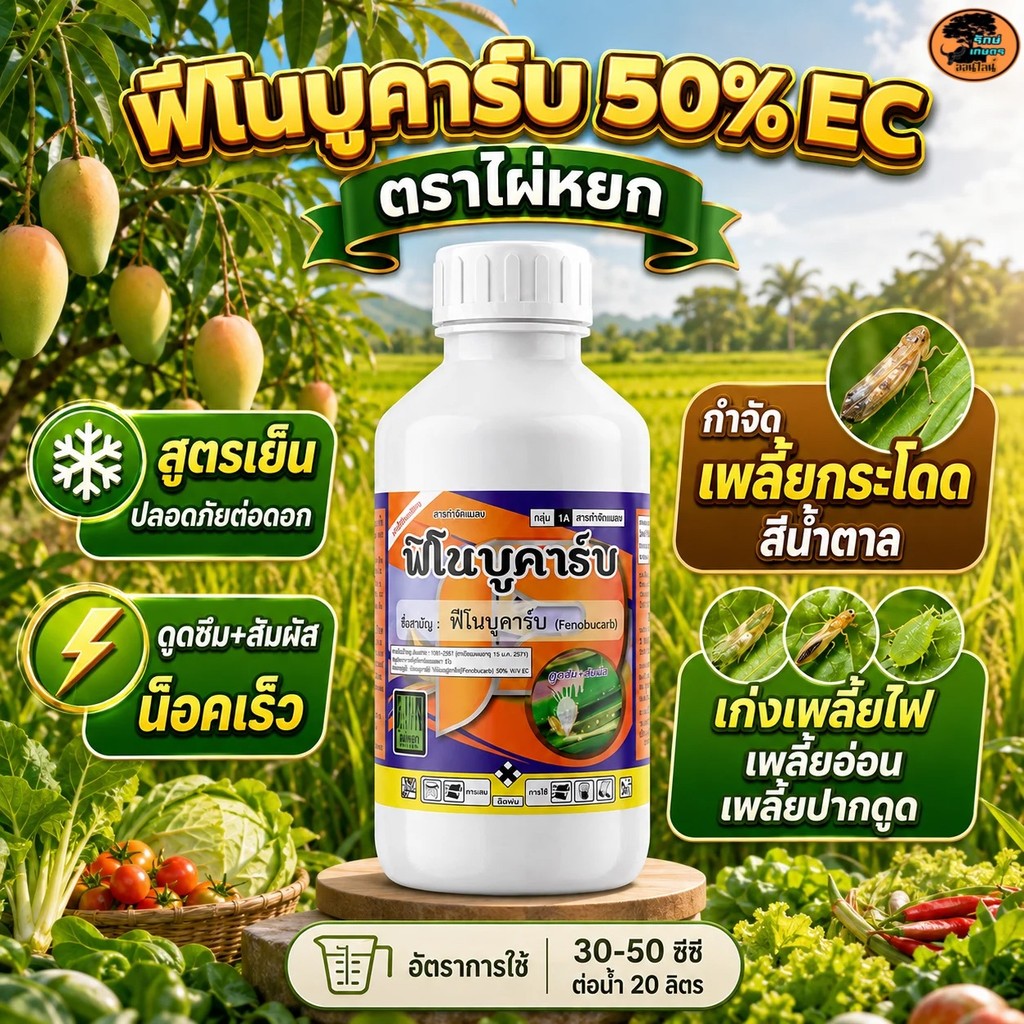 ฟีโนบูคาร์บ 50% 1 ลิตร ตราไผ่หยก คุมแมลงปากดูด เพลี้ยอ่อน เพลี้ยไฟ เพลี้ยกระโดด ใช้ฉีดและหยด