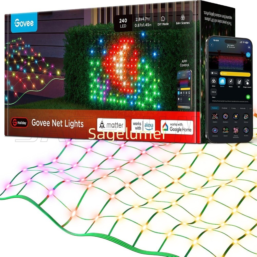 1.6*6.4M/1.6*9.6M สมาร์ทไฟตาราง RGB IC สี, IP65 กันน้ํา, App DIY รูปแบบเหมาะสําหรับคริสต์มาส Yard ตก