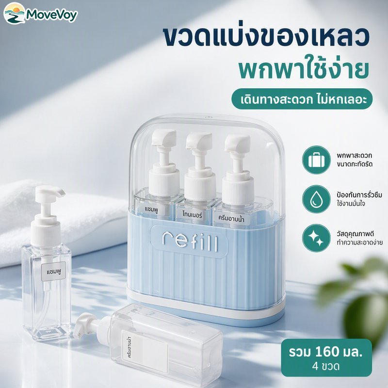 ชุดขวดกดพกพา กันรั่ว ถอดล้างได้ พร้อมกล่อง ชุดขวดแบ่งสาร แบบ 4 in 1 พกพาสะดวก Travel Outdoor