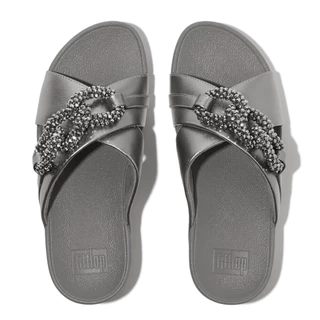 FITFLOP LULU BEADED-CHAIN CROSS SLIDES รองเท้าแตะผู้หญิง รุ่น E6G-C91 สี SILVER