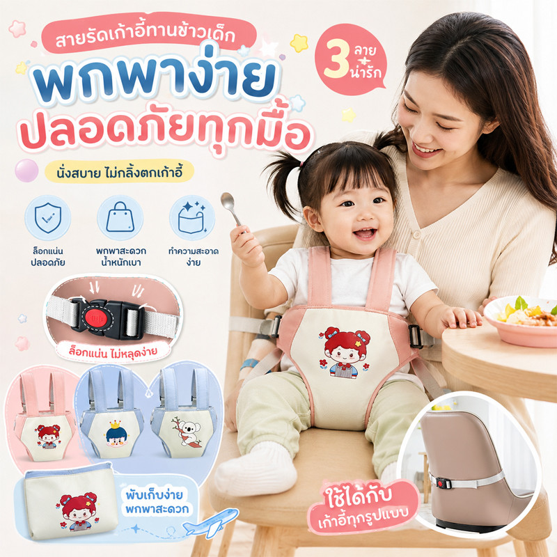 เข็มขัดรับประทานอาหารสำหรับเด็ก เข็มขัดพยุงทานข้าว แบบพกพา แทนการพกเก้าอี้ทานข้าวเด็กตอนไปนอกสถานที่