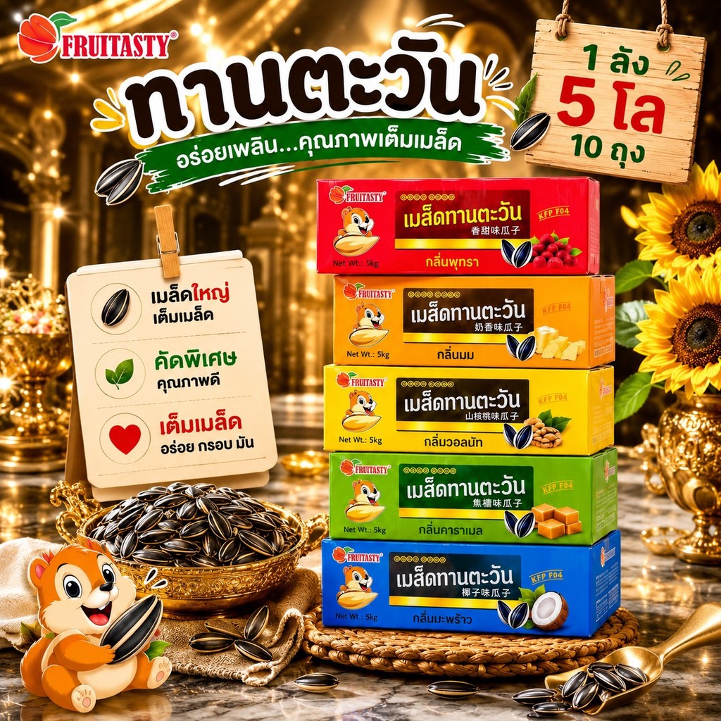 (ยกลัง) Fruitasy เมล็ดทานตะวัน 500 กรัม ขนมทานเล่น หอมหวาน มีเนื้อพุทรา กลิ่นคาราเมล & วอลนัท
