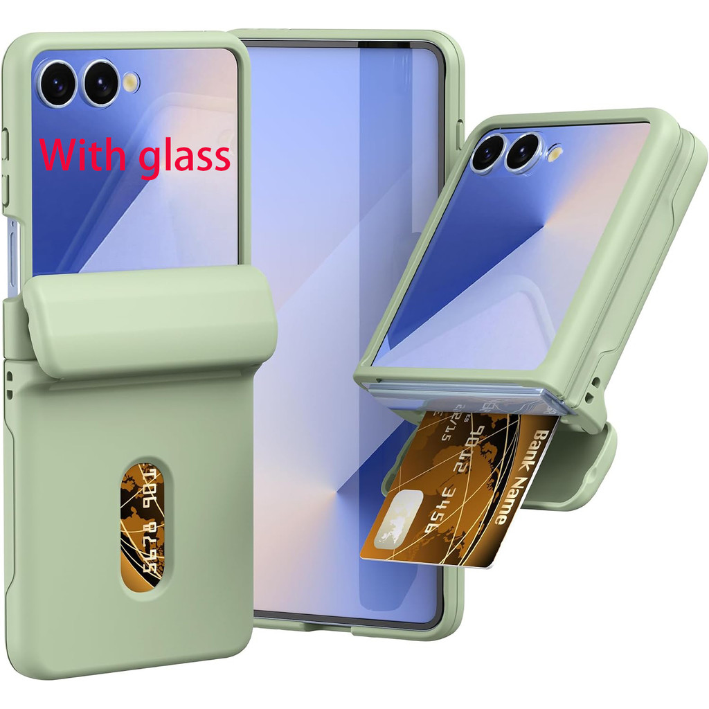 พร้อมกระจก ZFlip7 พร้อมปลอกใส่การ์ดสําหรับเคส Samsung Galaxy Z Flip 8 พร้อมฐานและป้องกันการตกที่ครอบคลุม ZFlip345678 ฝาครอบ
