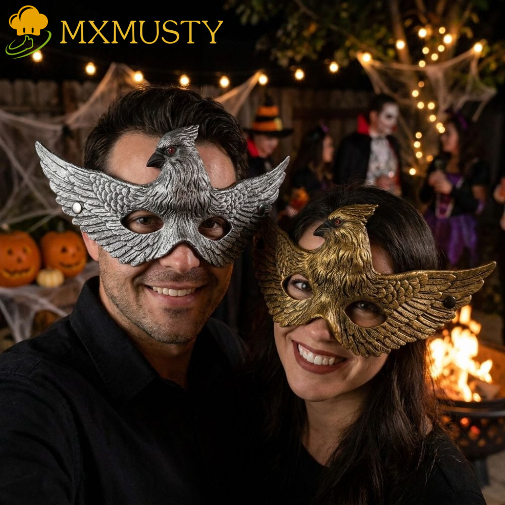 MXMUSTY ฮาโลวีน 3D Eagle Mask, PU โฟม Vintage Eagle หน้ากากครึ่งหน้า, น้ําหนักเบาสมจริง Gothic ดีเทล