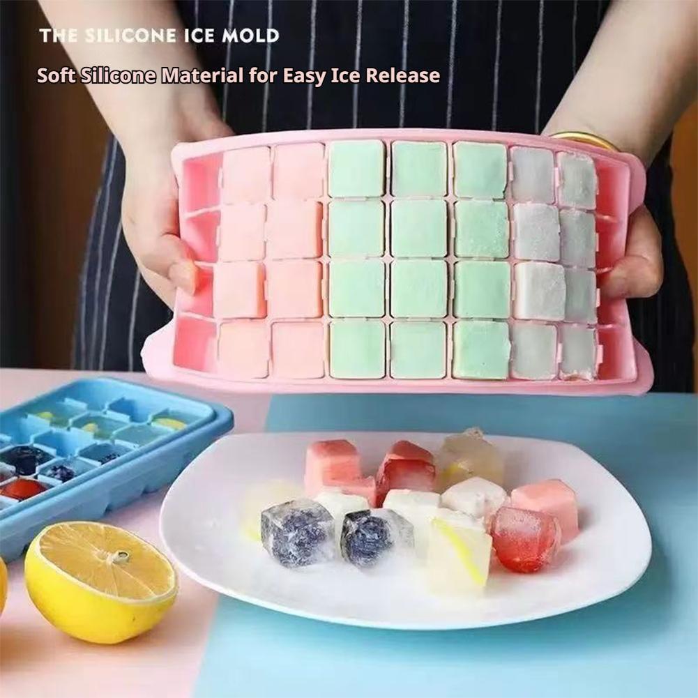 ซิลิโคน ICE Cube ถาดพร้อมฝาปิด 24/36 ตารางยืดหยุ่นแม่พิมพ์ตู้แช่แข็งรั่วถาดสําหรับ ICE Balls N8n2