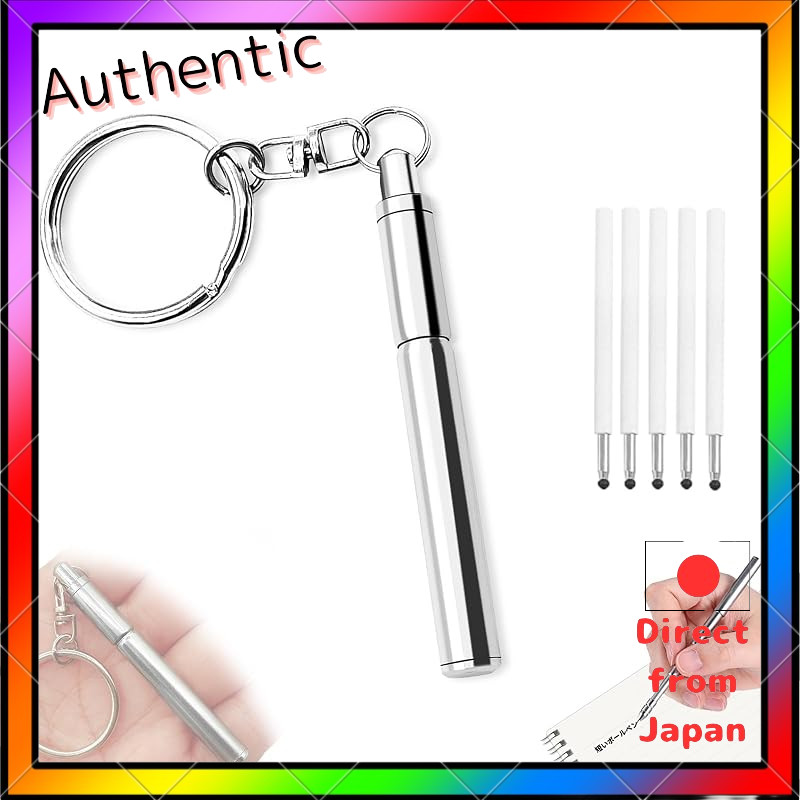 KASELIN mini short ballpoint pen strap key holder-type ballpoint pen compact stainless steel built-i