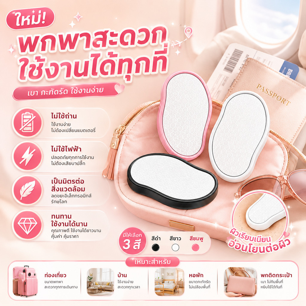 เครื่องกำจัดขนนาโนแก้ว ยางลบขนสำหรับผู้หญิง ใช้ได้ทั้งแขนและขา ไม่บาดผิว พกพาสะดวก