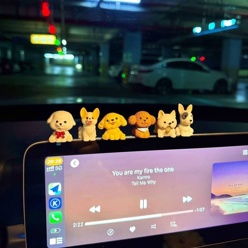 Cute puppy car ornament, car center console screen decoration, healing-style lying doll, mini doll f