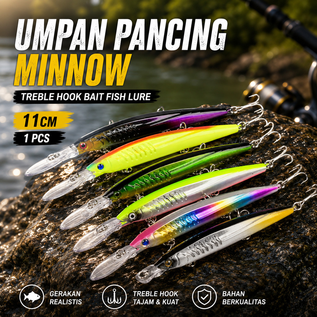 Proberos Minnow เหยื่อตะขอเสียงแหลม เหยื่อตกปลา 11 ซม. 1 ชิ้น - PB333