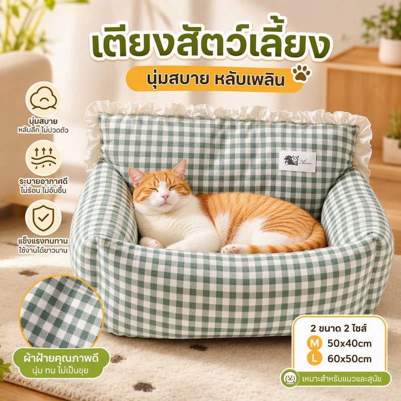 ที่นอนสัตว์เลี้ยง ที่นอนแมวนุ่ม เหมาะสำหรับแมวและสุนัข ผ้าถอดซักได้ ฐานกันลื่น ดีไซน์น่ารัก