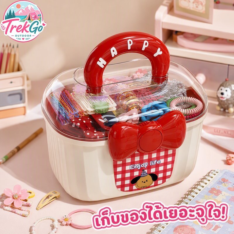 กล่องเก็บของเด็ก กล่องเก็บยา อเนกประสงค์ แบบหลายชั้น ฝาใส กันฝุ่น มีหูหิ้ว ลายการ์ตูน