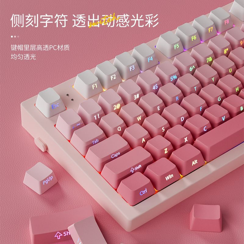 ปุ่มกด * Osid Flying Flower Mist Peach Strawberry Daifuku ด้านข้างแกะสลัก Keycap PBT Gradient wootin