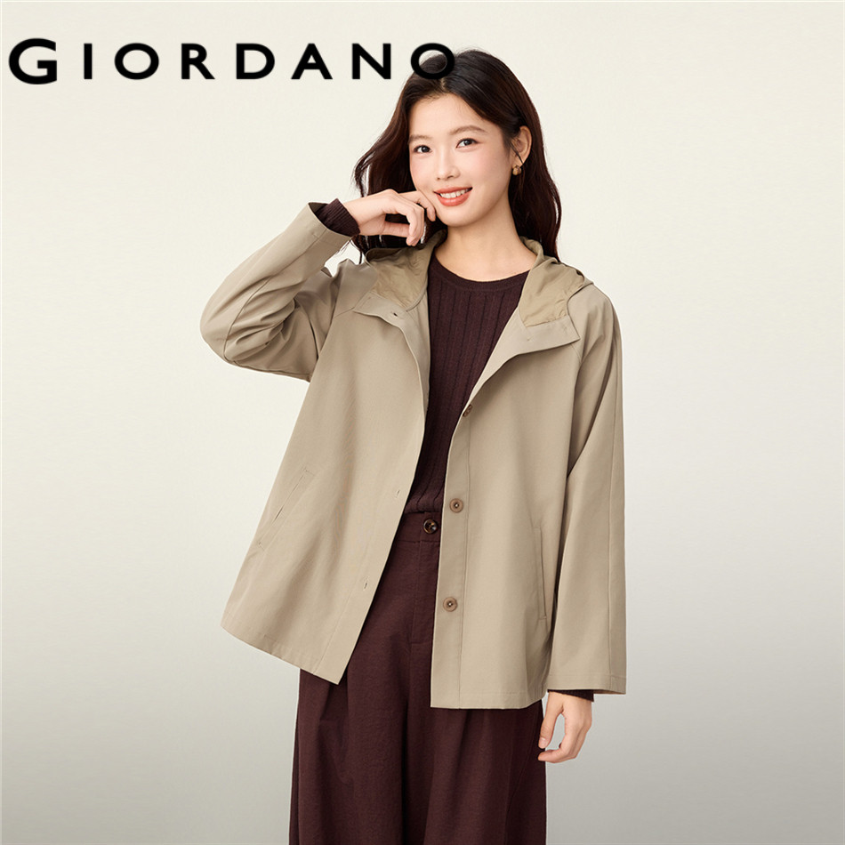 GIORDANO WOMEN Raglan sleeve hooded trench jacket 13376777