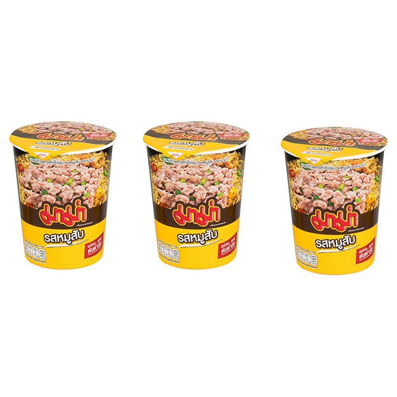 มาม่าบะหมึ่งสำเร็จรูปคัพรสหมูสับ 60กรัม แพค 3 Mama Cup Instant Noodles Pork 60g. Pack 3 [หมายเลขบาร์โค้ด 8850987101984 ]