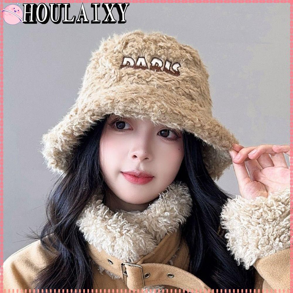 HULLAIXY Fuzzy Bucket Hat, One Size Fit Face Slimming Warm Fall Winter Hat, Fashion Polyester Fisher