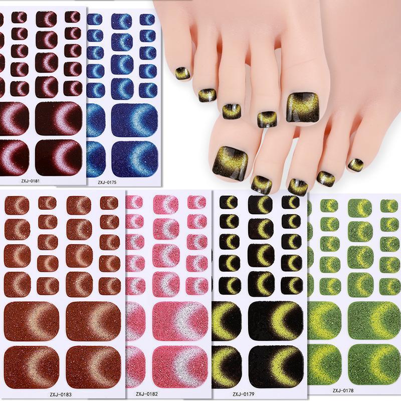 น่าทึ่ง Cat Eye Design Nails Patch สีเท้าเล็บผง Scallion Patch Toenail Patch M0d3