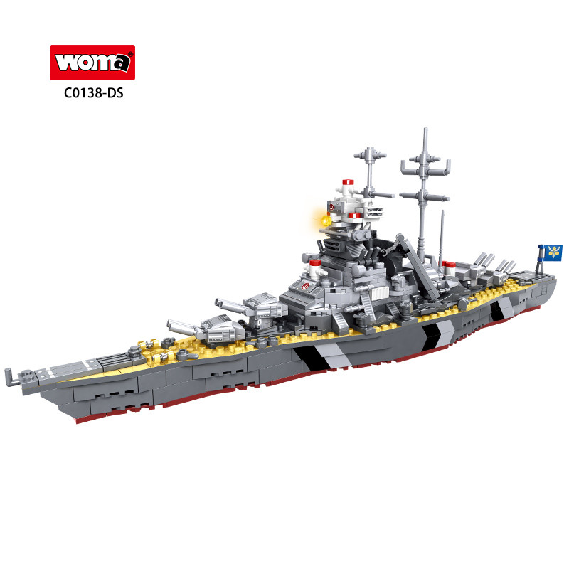 WOMA TOY C0138 ทหาร Battle เรือบล็อกอาคารของเล่นเด็กรุ่น War Fleet Brick KMS Bismarck เรือรบ
