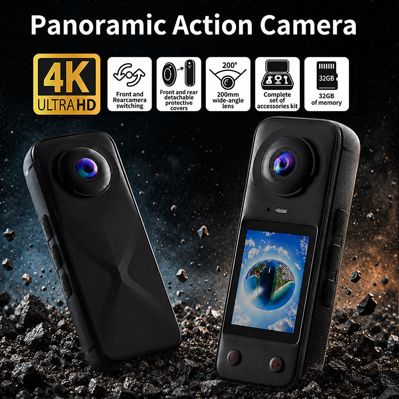 X5pro 2026 กล้องคู่สไตล์ใหม่กล้องพาโนรามา Vlog กลางแจ้งมินิกีฬากล้องมือถือ HD 8/831