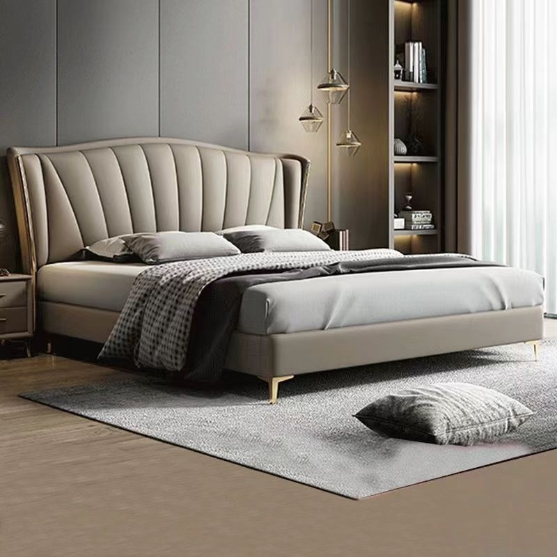Light Luxury Leather and Solid Wood Bed Frame Upholstered Storage Bed Solid Wood Bed Frame Queen And