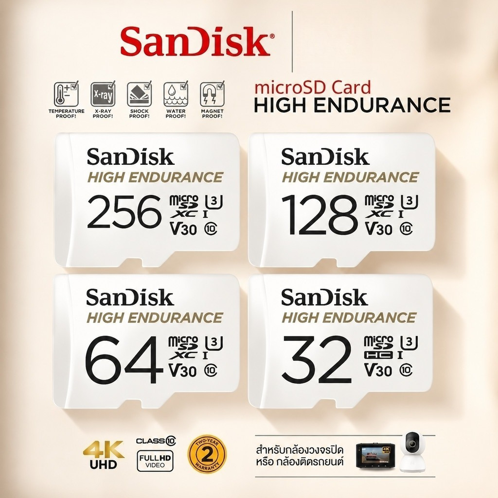 SanDisk High Endurance 32GB 64GB 128GB 256GB microSD Card (SDSQQNR)เมมโมรี่ กล้องติดรถยนต์ วงจรปิด