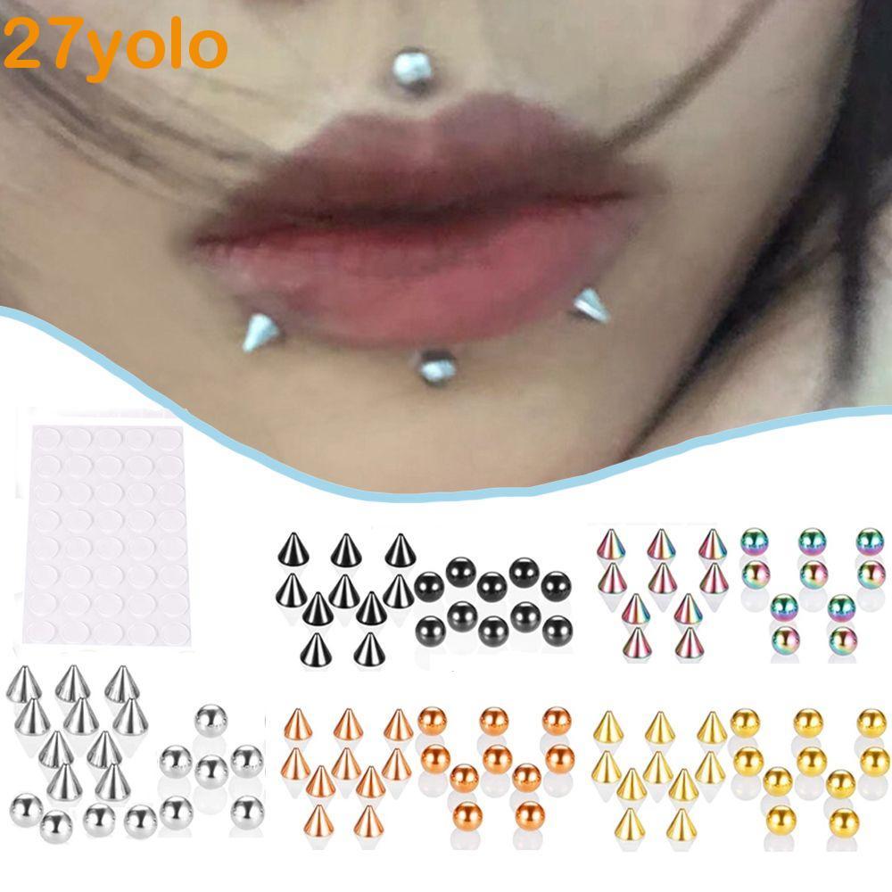 YOLO ปลอม Lip Stud สําหรับผู้หญิงสร้างสรรค์สําหรับต่างหูเรขาคณิตพร้อมสติกเกอร์สแตนเลสไม่เจาะเครื่องป