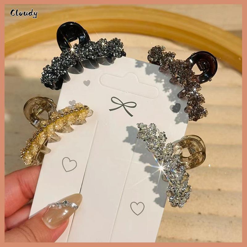[Cloudy] 2 ชิ้น Mini Wheat Fringe คริสตัลคลิปผมหรูหราอารมณ์ Rhinestone Shark คลิปสําหรับผู้หญิงสาวหว