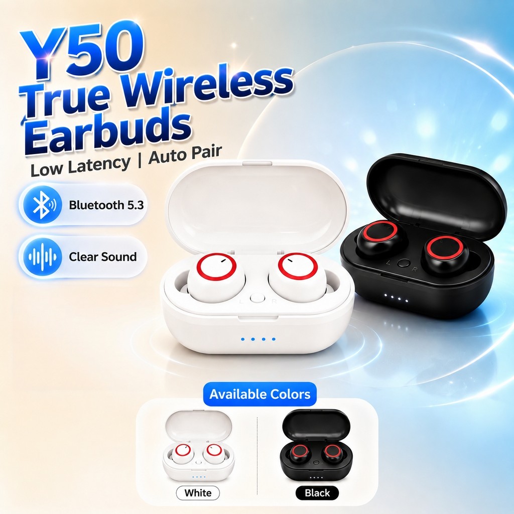 Y50 หูฟังไร้สายทรูบลูทู ธ พร้อมเคสชาร์จการควบคุมแบบสัมผัสแบบเรียบและชุดดีไซน์น้ําหนักเบา119