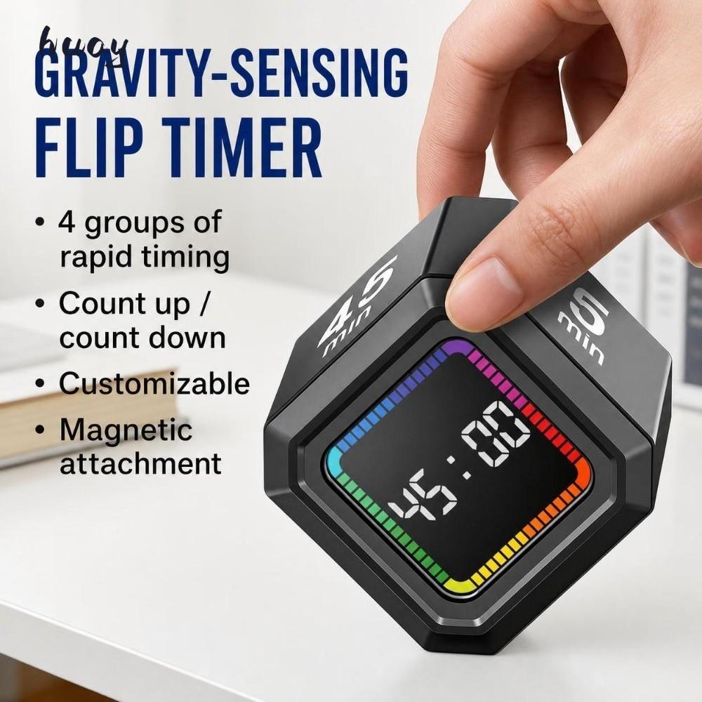 HUAYU Digital Flipping Timer, Gravity Sensing ชาร์จ Pomodoro Timer Cube, การหมุน 5/10/25/40min Custo