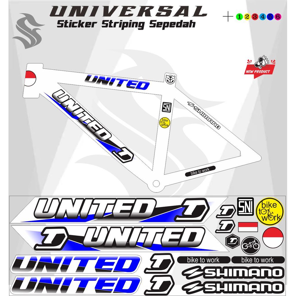 สติ๊กเกอร์จักรยาน UNITED / สติ๊กเกอร์ UNITED VARIATIONS OF UNITED BIKE STRIPING STICKERS