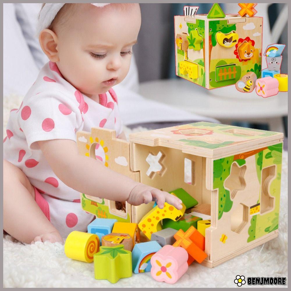 BENJMOORE รูปร่าง Sorter ของเล่น,การเรียนรู้ Cube Sorting Cube ไม้กิจกรรม Cube,คุณภาพสูง Vintage ไม้