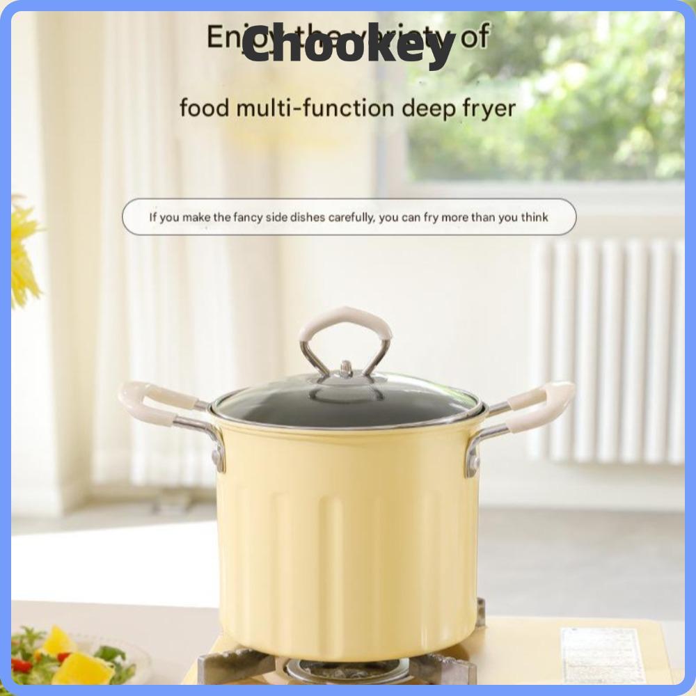 CHOOKMY หม้อทอด,พร้อมตะกร้ากรองตาข่าย Fine Iron Deep Fryer Pot, 3L พร้อมฝาปิดมัลติฟังก์ชั่นญี่ปุ่น T