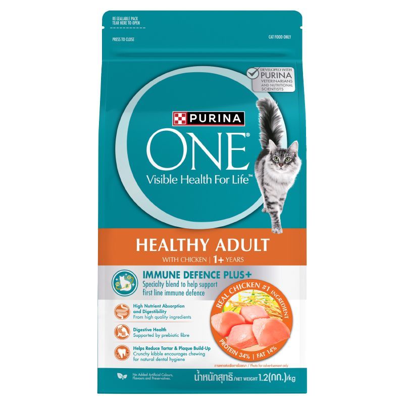 เพียวริน่าวันอาหารแมวแบบเม็ดสูตรแมวโตรสไก่ 1.2กก. Purina One Adult Cat Dry Food Chicken Flavor 1.2kg.